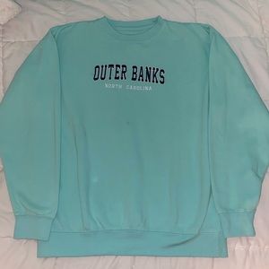 Outer Banks Vibrant Teal and Navy Blue Embroidered Oversized Crewneck